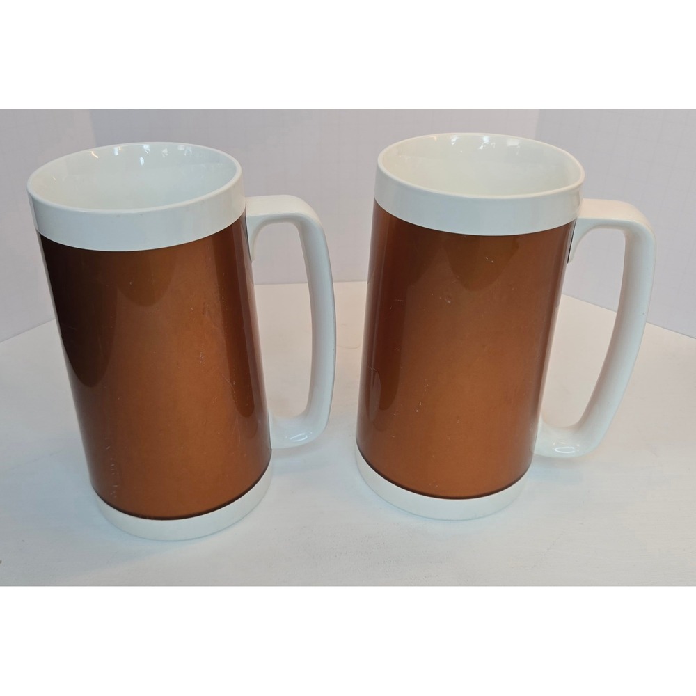 Set of 2 Vintage West Bend Thermo Serv Insulated Copper Mugs Cups MCM